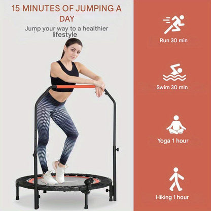 Mini Trampoline – Fitness Trampoline – Opvouwbare Trampoline – Springkussen – Trainingskussen – Verstelbare Handgreep Tot 123 cm – Compact & Antislip Zwart 102 cm