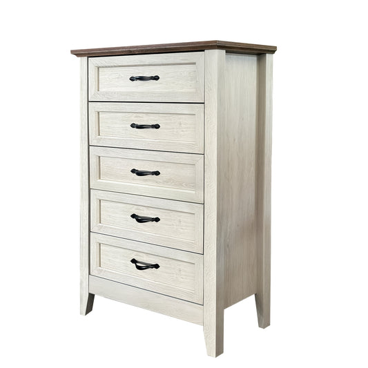 Ladenkast – Ladekast – Ladekasten – Opbergkast – Opbergmeubel – Vintage Wit – 5 Grote Lades – 3,2+ Kubieke Voet Inhoud – Compact 68,5 cm Hoog – Stevige Constructie – Gemakkelijke Montage
