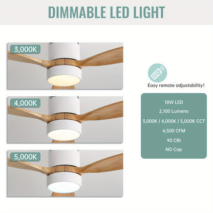 Plafondventilator – Ventilator – Plafondventilator Met Licht – Dakventilator – Luchtcirculator – Wit Met Houten Bladen – Reversibele DC Motor – Afstandsbediening & LED Verlichting