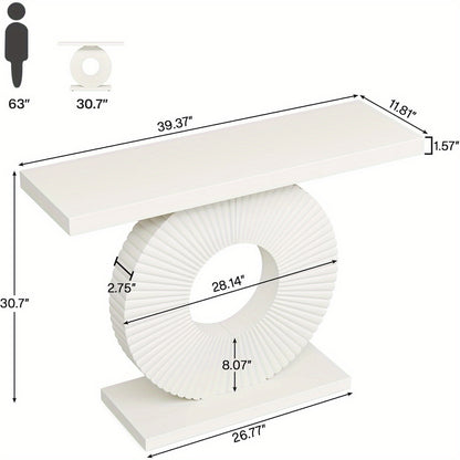 Console Tafel – Sidetable – Haltafel – Bijzettafel – Smalle Tafel – Wit – Bloemvormige Geometrische Basis – Gefineerd Hout – 100x30x78 cm – Draagkracht 81,65 kg