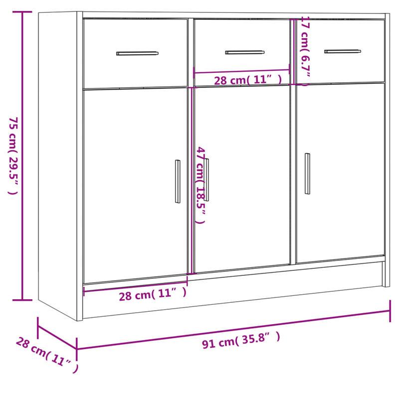 Dressoir – Kast – Opbergmeubel – Bufetkast – Sideboard – Sonoma Grijs – Compact 91x28x75 cm – Duurzaam Plaatmateriaal