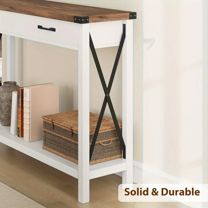 Sidetable – Consoletafel – Haltafel – Wandtafel – Bijzettafel – Wit – 102x30x79 cm – 2 Lades met Opbergruimte