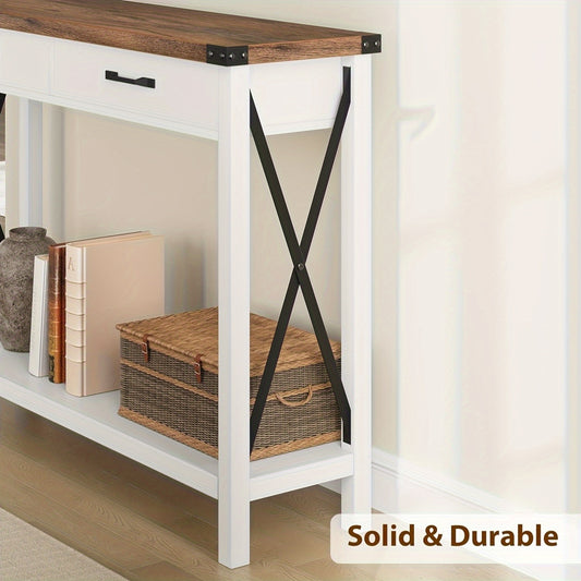 Sidetable – Consoletafel – Haltafel – Wandtafel – Bijzettafel – Wit – 102x30x79 cm – 2 Lades met Opbergruimte