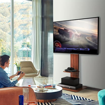 TV Stand Wood – Universele TV Beugel – Tv Meubel – Tv Vloerstandaard – Tv Console – Hoogte Verstelbaar – Massief Houten Constructie