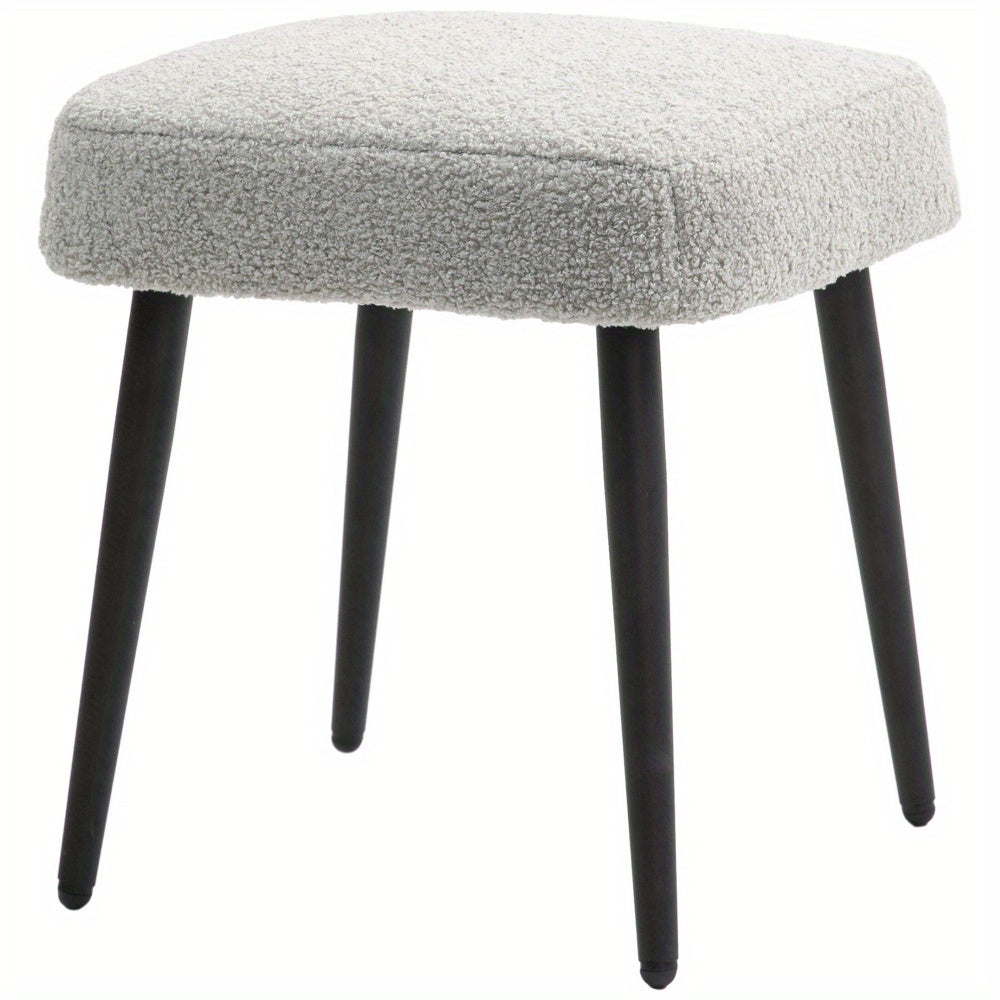Voetenbankje – Voetensteun – Poef – Zitbankje – Bijzettafel – Cashmere-Look Stof – Gepoedercoat Stalen Poot – Verstelbaar – Lichtgrijs
