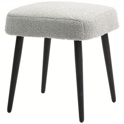 Voetenbankje – Voetensteun – Poef – Zitbankje – Bijzettafel – Cashmere-Look Stof – Gepoedercoat Stalen Poot – Verstelbaar – Lichtgrijs