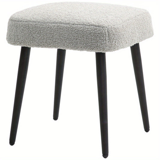 Voetenbankje – Voetensteun – Poef – Zitbankje – Bijzettafel – Cashmere-Look Stof – Gepoedercoat Stalen Poot – Verstelbaar – Lichtgrijs