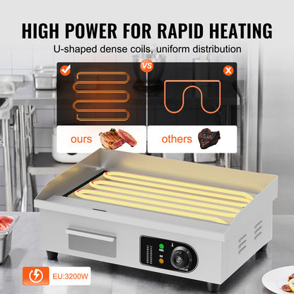 Elektrische Grillplaat – Elektrische Bakplaat – Contactgrill – Tafelgrill – Bakplaat Grill – 3200W Vermogen – 54x30 cm Groot Kookoppervlak
