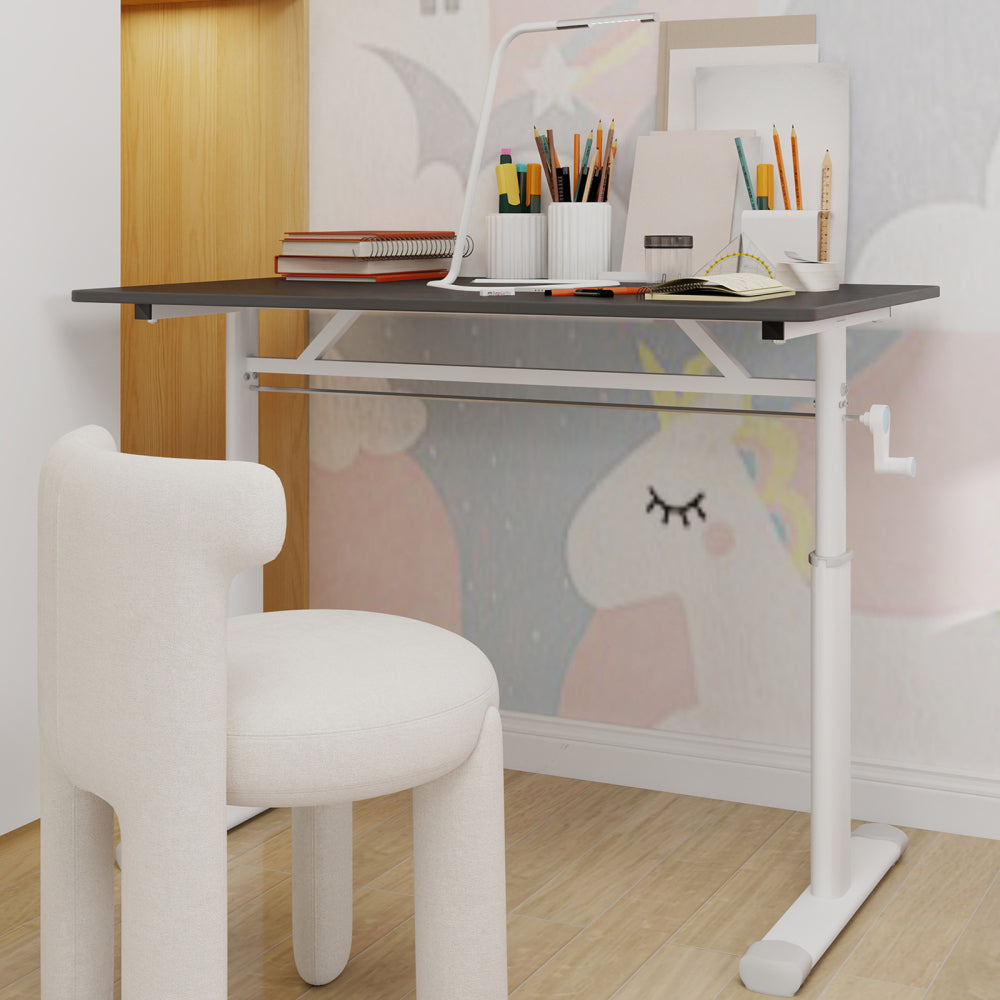 Verstelbaar Bureau – Sta Bureau – Werktafel – Studie Tafel – Compact Bureau – Zwaar Belastbaar – Ruimtebesparend Design – Wit – Eenvoudige Montage