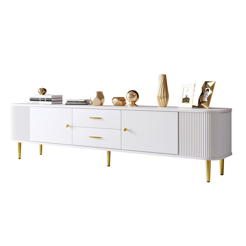 TV-meubel – TV-kast – Media meubels – Meubel voor televisie – Tv-standaard – Wit met gouden accenten – Afgeronde hoeken en golvende zijkanten – Ruime opbergruimte en compact design