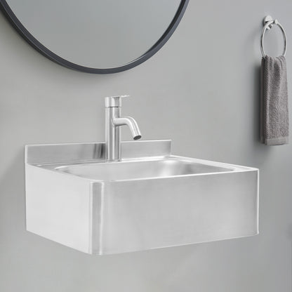 Heavy-Duty 304 Stainless Steel Wall-Mounted Sink with Faucet - Large Capacity Deep Basin (42.93x28.96x12.95cm), 180° Rotatable Hot/Cold Water Tap, Space-Saving Design for RV,, Bar, Boat - Commercial/Residential Use (Drainpip