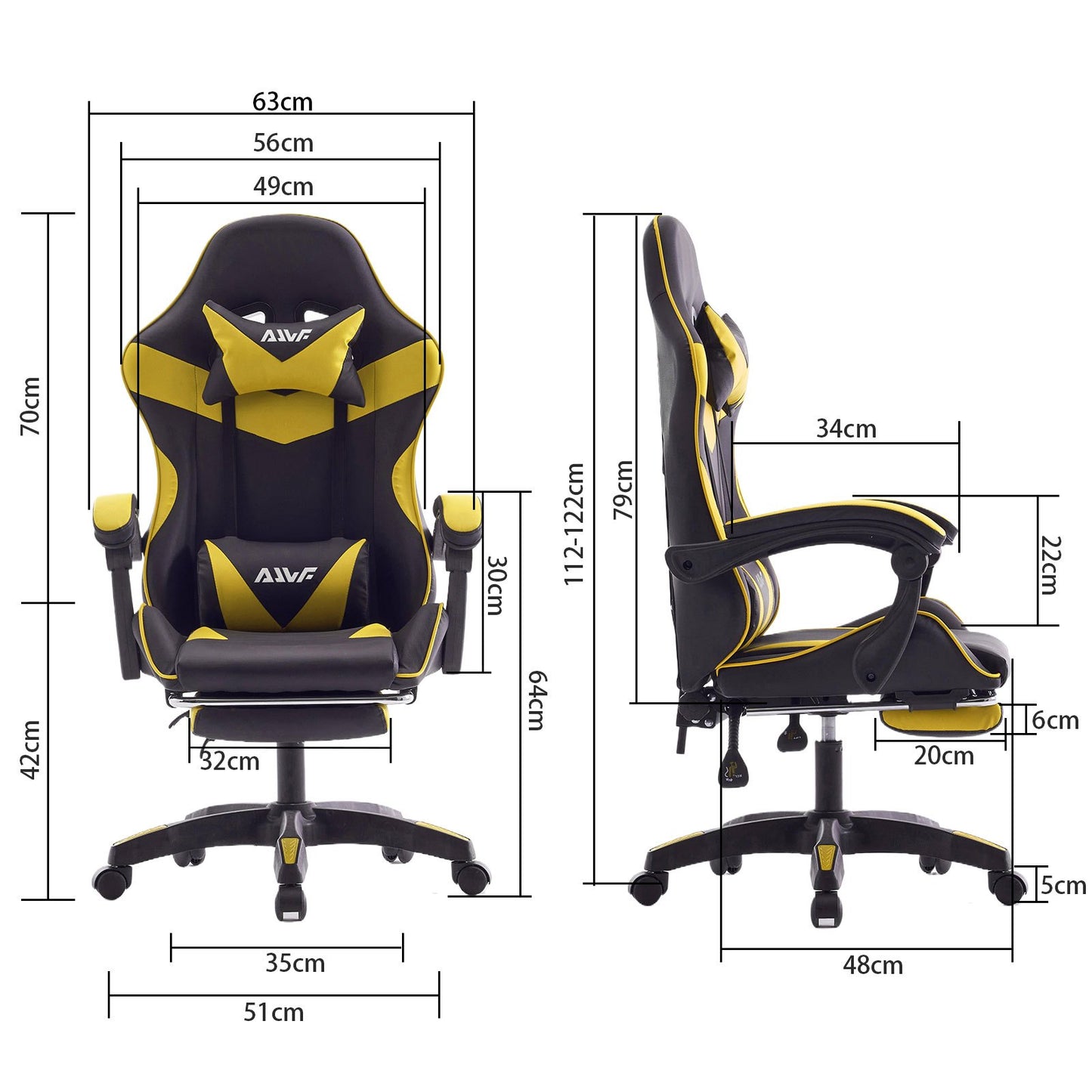 Gamingstoel – Gamestoel – Gaming Chair – Game Stoel – Bureaustoel – Ergonomisch Ontwerp – Memory Foam Bekleding – Verstelbare Voetensteun – Fel Geel