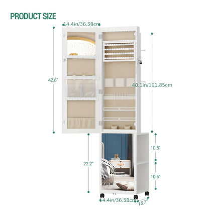 Sieradenkast – Juwelendoos – Sieradendoos – Sieradenopberger – Sieradenhouder – 164,6 cm Hoog – Met Slot en Kledingrek