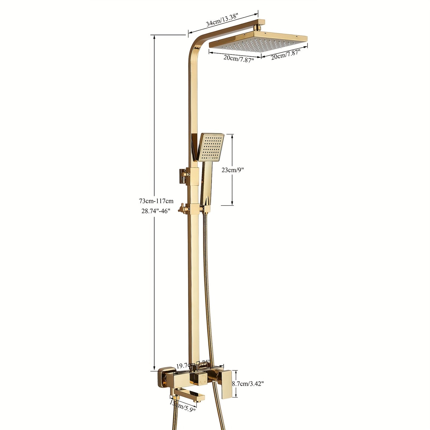 Modern Gouden Douche Systeem – Douche Set – Regendouche – Handdouche – Mengkraan – 20 cm Regenval – Thermostatisch – Wandmontage