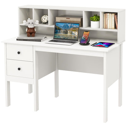 Bureau – Computertafel – Kindertafel – Pc Tafel – Thuiswerkplek – Wit – 120x60x110 cm – 2 Laden en 5 Vakjes – Stevige MDF Constructie