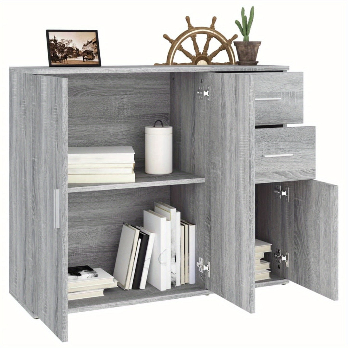 Sideboard Grey Sonoma 91x29.5x75 cm Engineered Wood Side Cabinet Organizer Storage Cabinet Storage Box for Bedroom, Living Room, Bathroom, Home Furniture