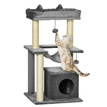 Krabpaal – Kattenboom – Krabmeubel – Krabton – Kattenhuis – Sisal Touw – 90 cm Hoog – Met Hangmat & Kattenhol