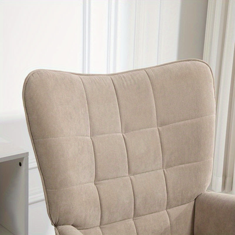 Modern Accent Chair with Ottoman - Ergonomic High-Density Foam Cushion & Hardwood Legs, Multifunctional Lounge Chair with Removable Ottoman, Easy Assembly, Beige/Neutral Tones for Living Room, Bedroom, Hallway - Durable Plast