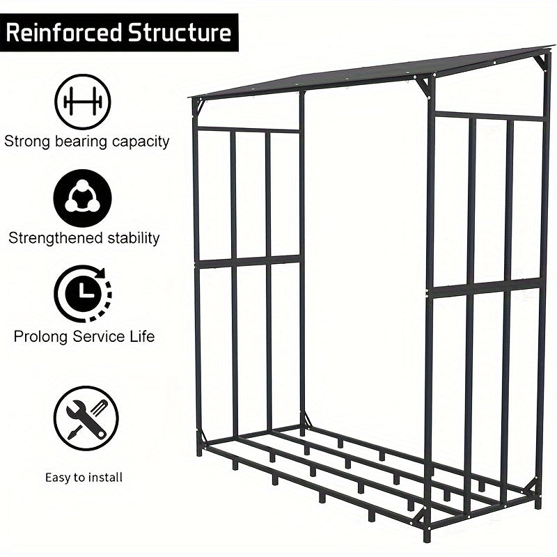 Houtopslag – Houtblokkenhouder – Vuurhouthouder – Houtrek – Buitenopslag – Zwart – Weerbestendig Metalen Frame – Waterdichte Afdekking – 156x60x168 cm
