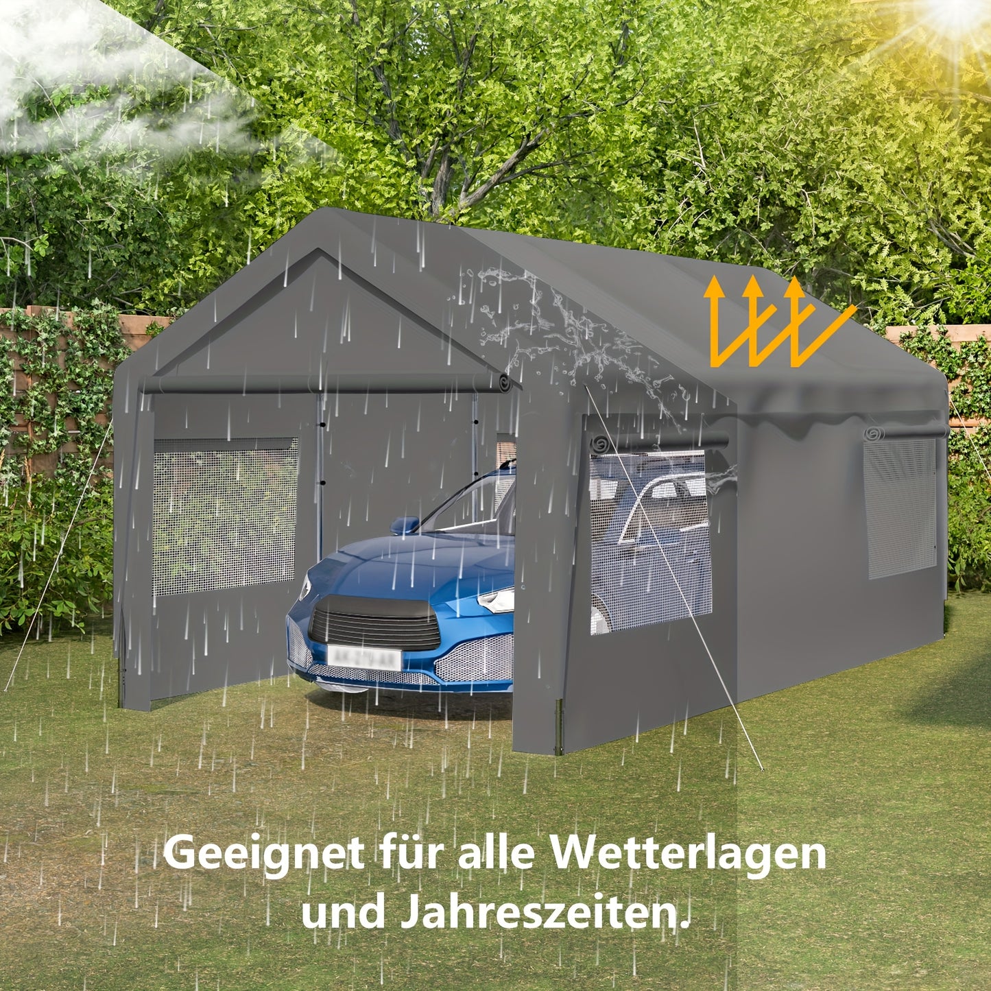 Garage Tent – Car Shelter – Carport – Protective Canopy – Winter Tent – 3x6 Meter – Met Afneembare Zijwanden – Roll-Up Ramen Voor Ventilatie