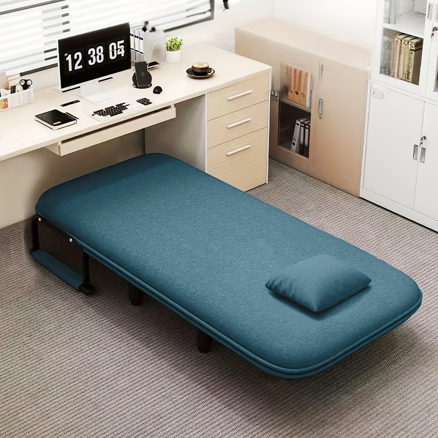 Slaapbank – Slaapfauteuil – Logeerbed – Zitbank – Relaxstoel – Verstelbare Rugleuning 5 Standen – Comfortabele Kussens & Gouden Metalen Armleuningen – Blauw – Draagvermogen 200 kg – 60x68x85 cm – Modern Design