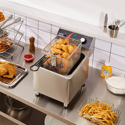 Elektrische Friteuse – Friteuse Elektrisch – Snackfriteuse – Diepfriteuse – 9 Liter Capaciteit – 3100W Vermogen – RVS Behuizing – Instelbare Temperatuur 80-200°C