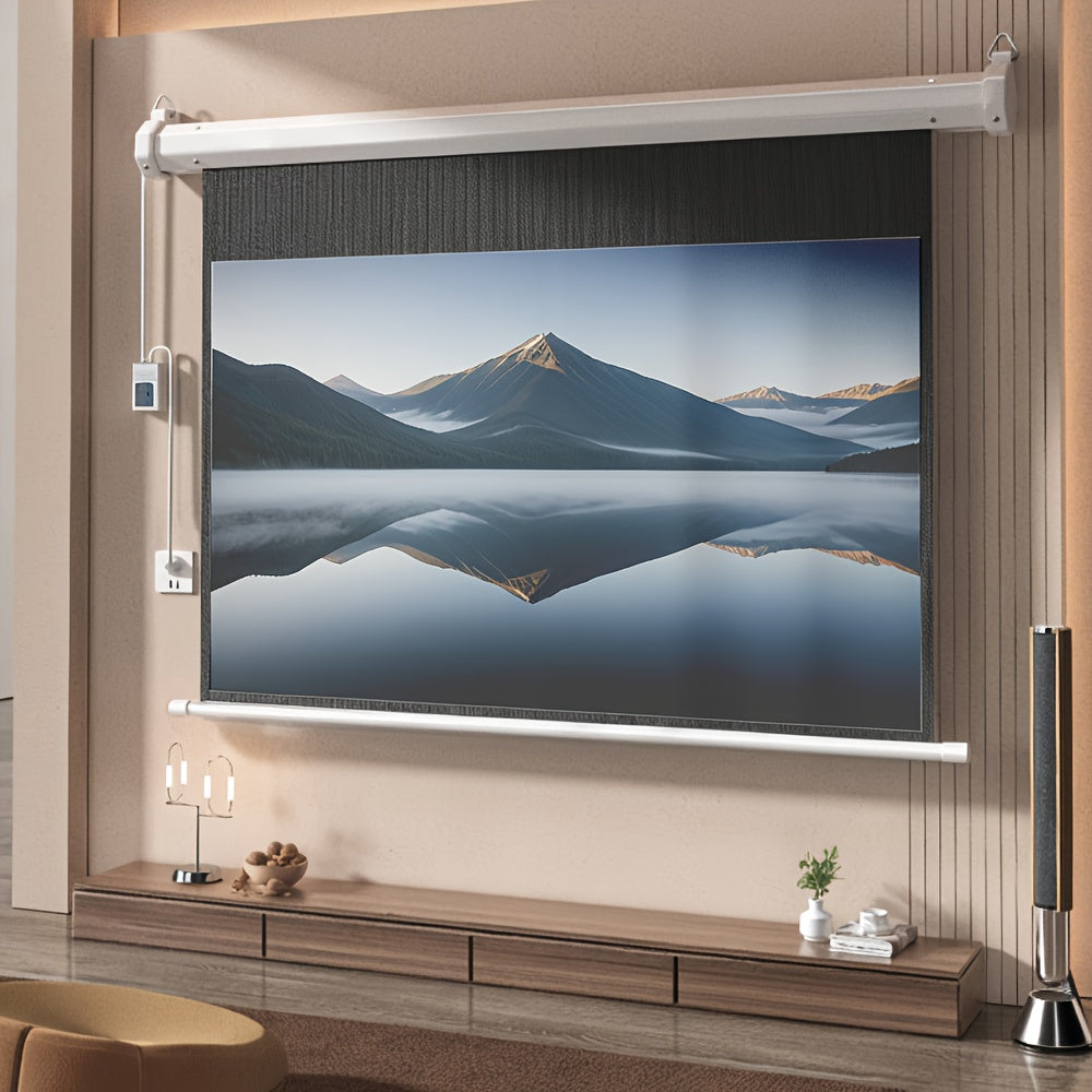 Projectiescherm – Beamerscherm – Projectiedoek – Elektrisch Scherm – Motorisch Scherm – 254 cm Breed – 16:9 Beeldverhouding – Afstandsbediening – Muur- en Plafondmontage