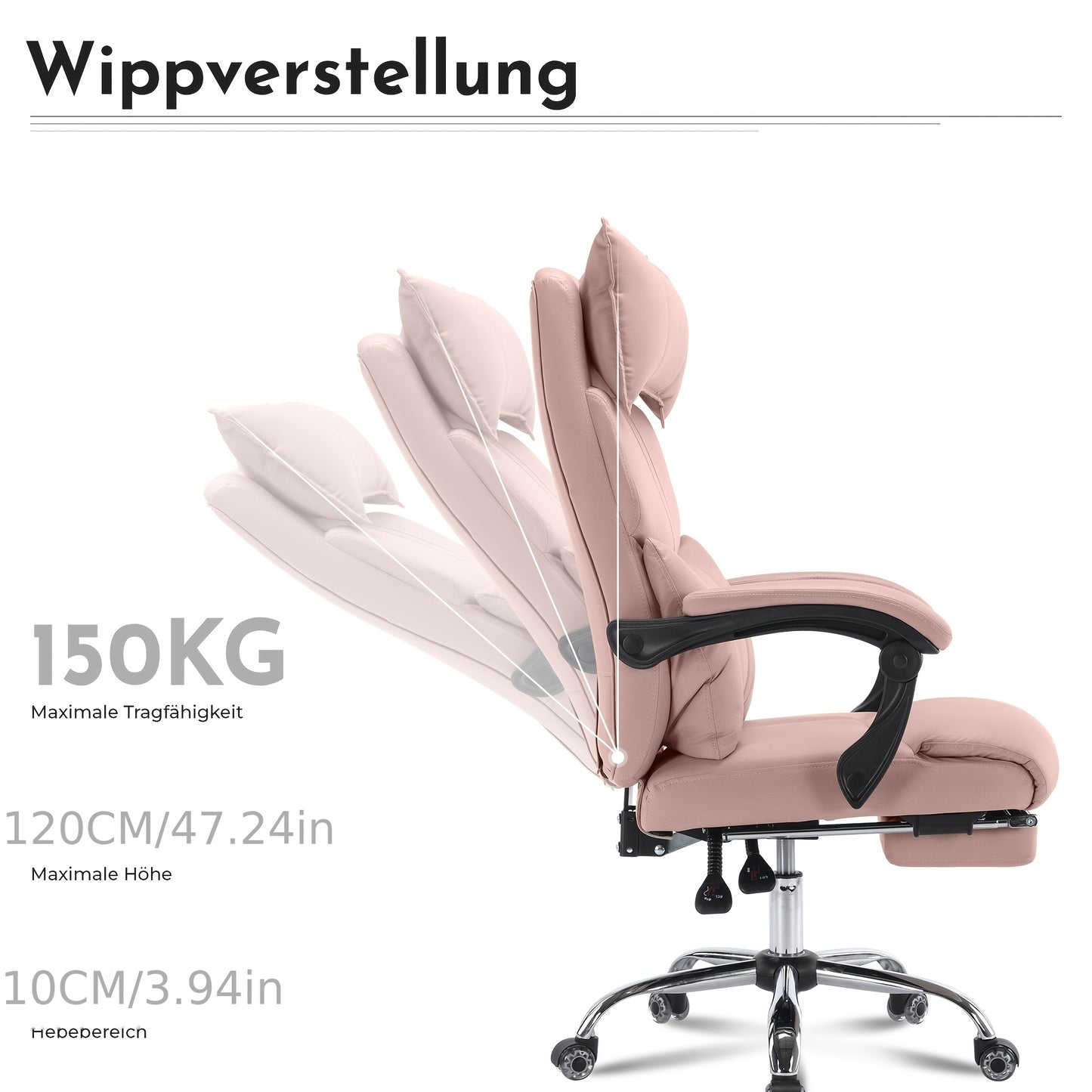 Ergonomische Bureaustoel – Bureaustoel – Werkstoel – Draaistoel – Kantoorstoel – Diep Roze – Roestvrij Stalen Frame – Verstelbare Lendensteun
