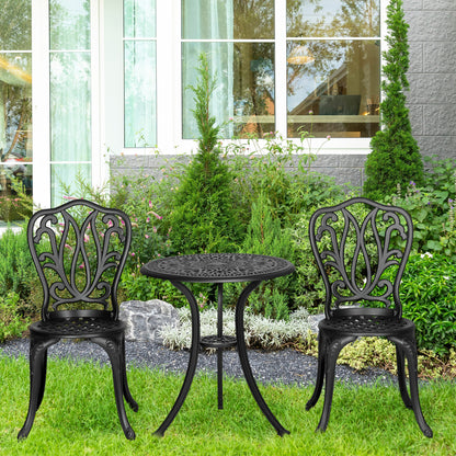 Loungeset – Tuinset – Balkonset – Bistroset – 2-Persoons – Gietaluminium – Parasolhouder – Zwart