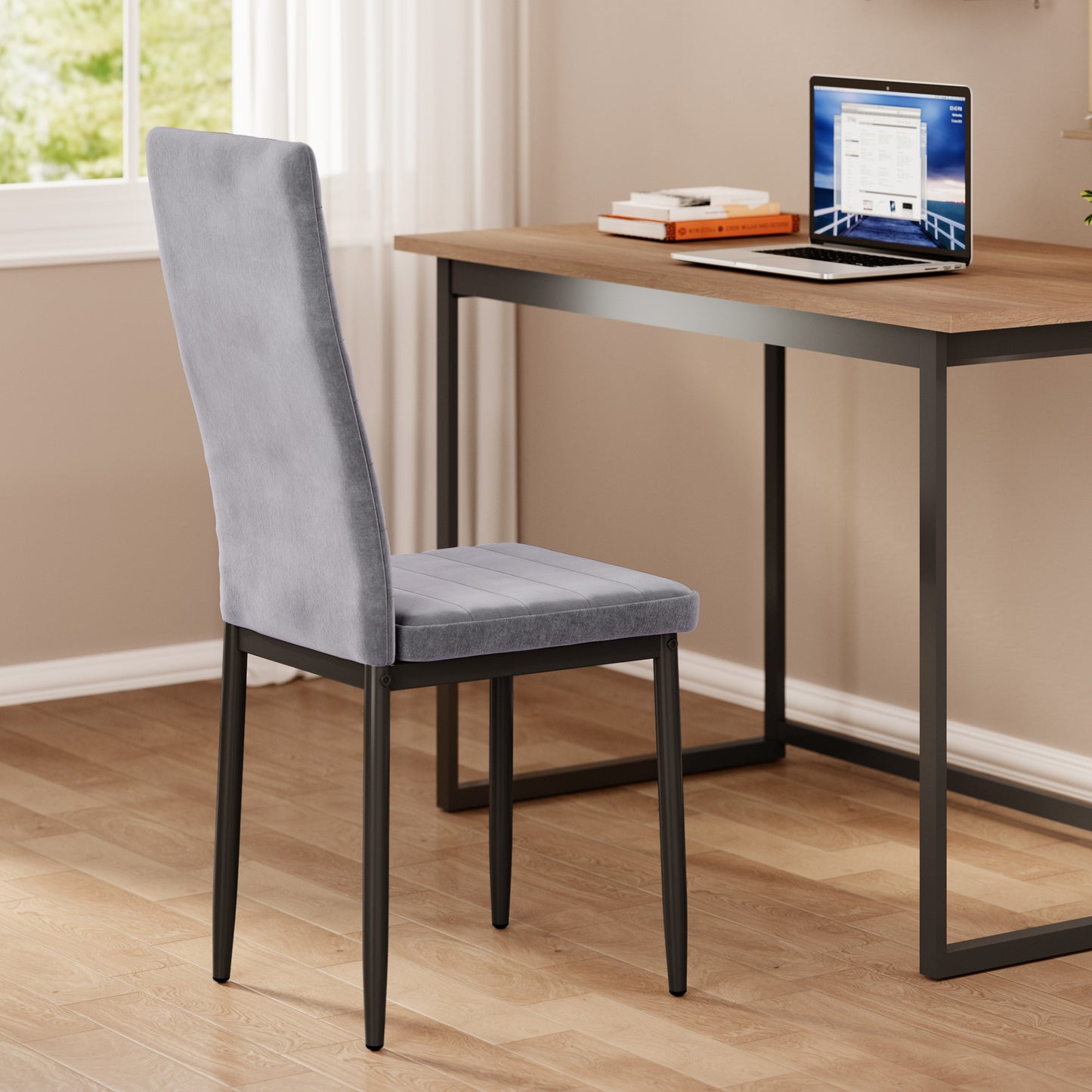 Eetkamerstoelen – Stoelen Set – Luxe Stoelen – Velours Stoelen – Design Stoelen – Lichtgrijs Velvet – Stevige Rugleuning – Eenvoudig Schoon Te Maken