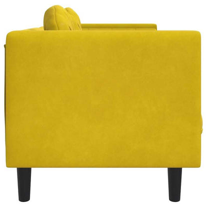 Slaapbank – Bedbank – Sleeperbank – Zitbed – 3-Zits Bank – Gele Velvet – Ruimtebesparend Ontwerp – Stevig Metaal Frame