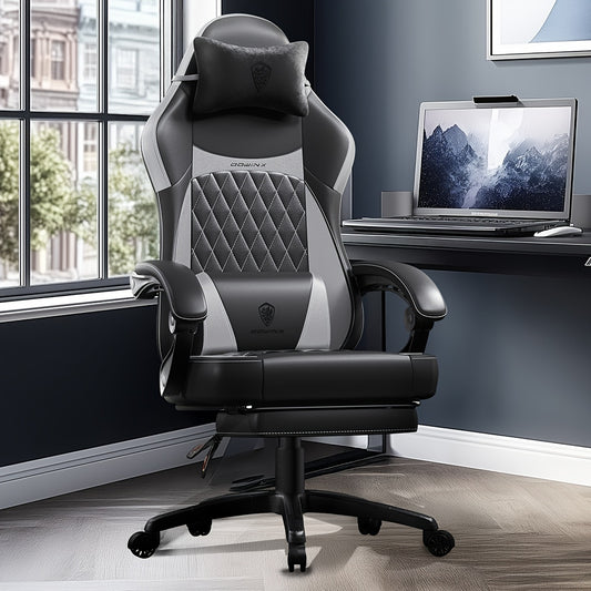 Ergonomic gaming chair with pocket spring cushion and lumbar support - High-back office chair with adjustable footrest, supports up to 136.08 KG, available in stylish black and other colors, for the ultimate in comfort