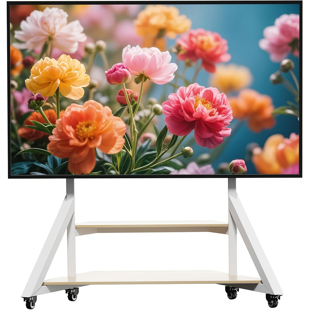 Mobiele Tv-Stand – Tv Meubel Met Wielen – Verplaatsbare Tv-Standard – Platte Scherm Houder – Verrijdbare Tv-Kaart – Voor 65-100 Inch – Verstelbare Hoogte – Stabiel Metaal Frame