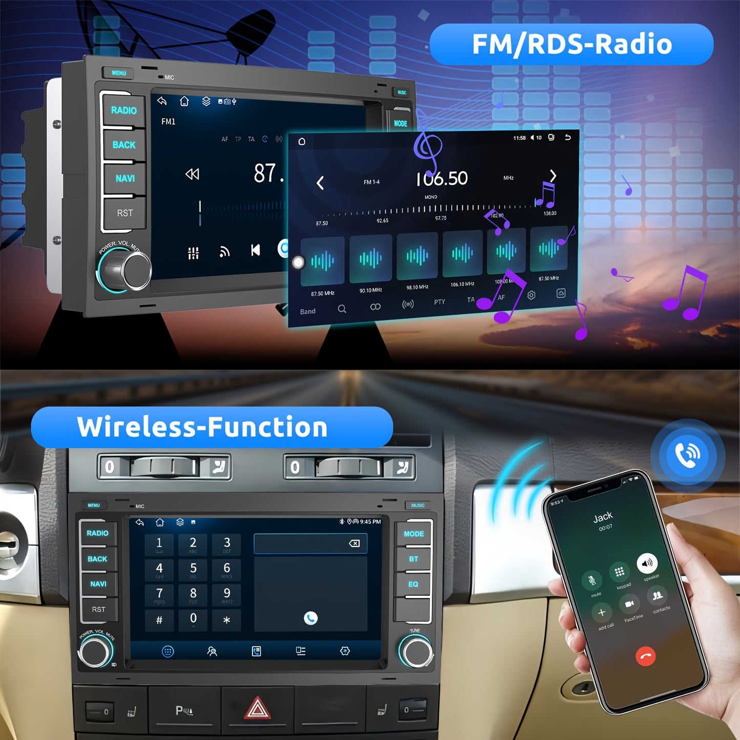 Android Autoradio – Multimedia Systeem – Carplay Radio – Navigatiesysteem – Auto Entertainment – 7 Inch HD Touchscreen – Android 14 – WiFi & GPS