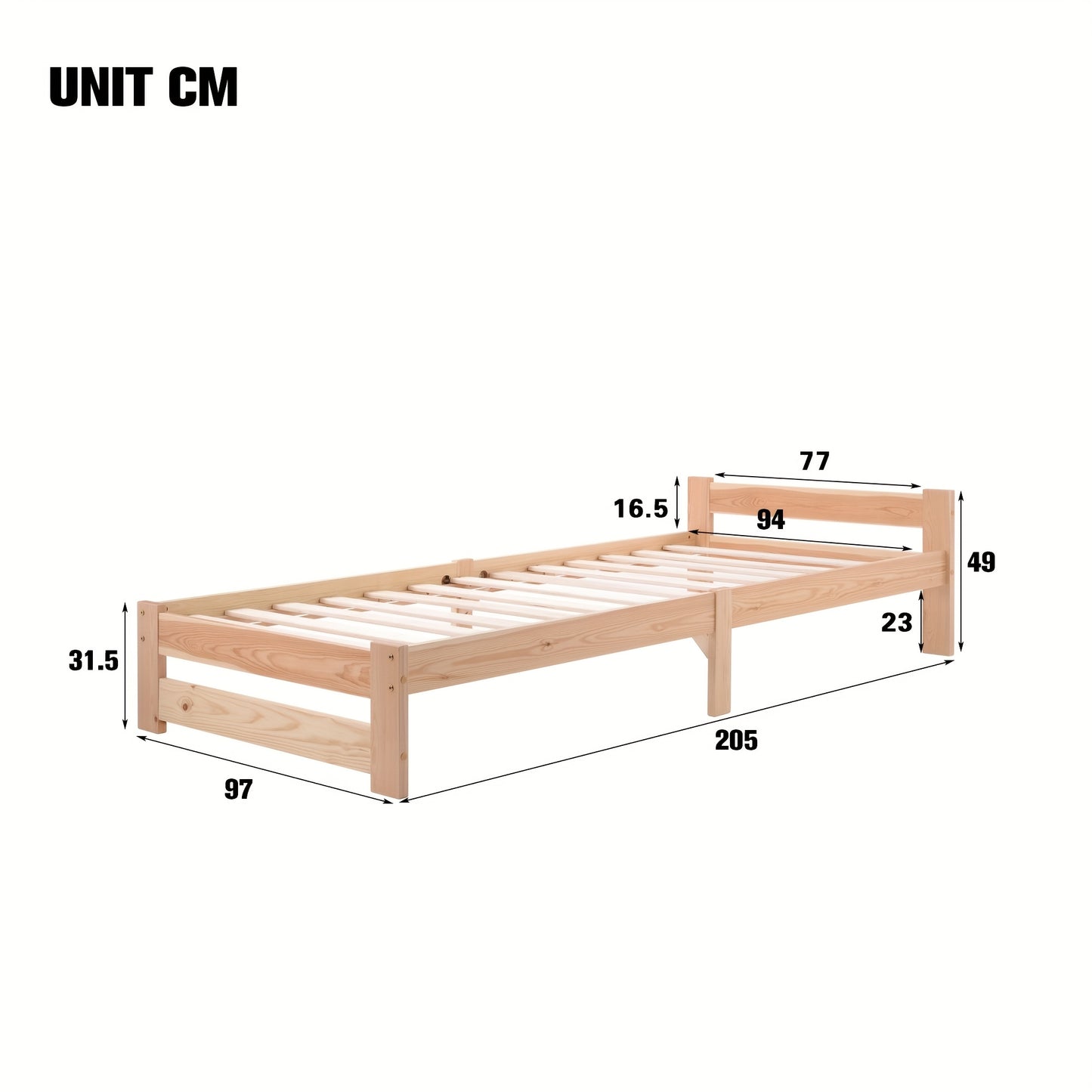 Eenpersoonsbed – Single Bed – Slaapbank – Logeerbed – Kinderbed – Bamboe Materiaal – Inclusief Hoofdeinde en Lattenbodem – Natuurlijke Houtkleur