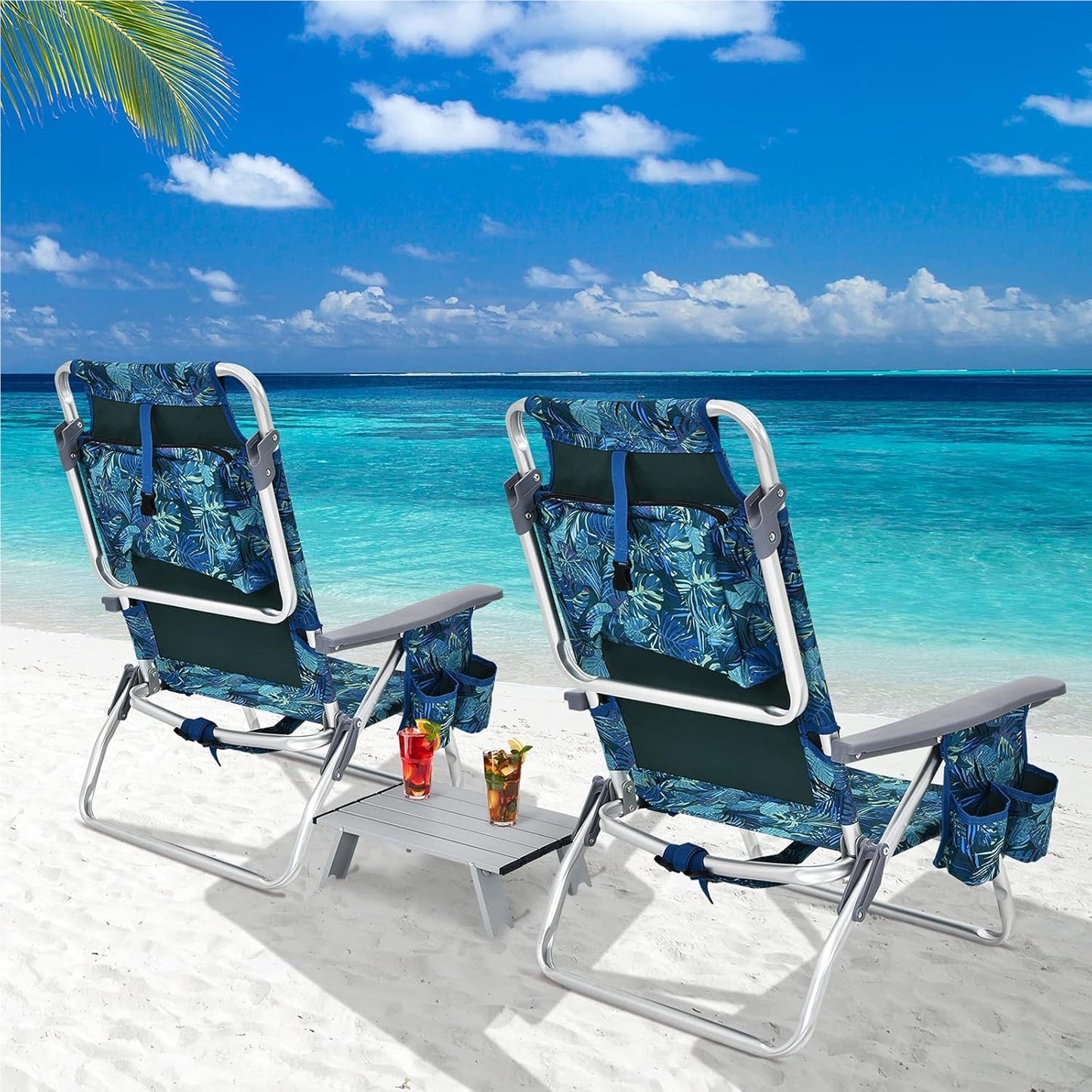 Campingstoel – Kampeerstoel – Vouwstoel – Strandstoel – Visstoel – 3-delige Set Met Verstelbare Rugleuning & Inclusief Tafel – Lichtgewicht, Waterbestendig Marine