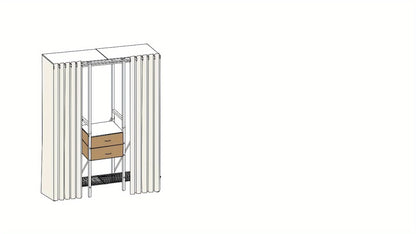 Kledingkast – Garderobekast – Opbergkast – Kledingopberger – Linnenkast – Metalen Frame – Stofdichte Beige Gordijnen – 9 Vakken & 2 Lades – Anti-Valbeveiliging – Vrijstaand