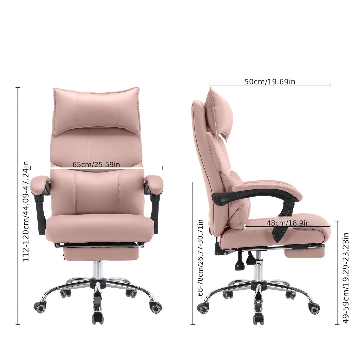 Ergonomische Bureaustoel – Bureaustoel – Werkstoel – Draaistoel – Kantoorstoel – Diep Roze – Roestvrij Stalen Frame – Verstelbare Lendensteun