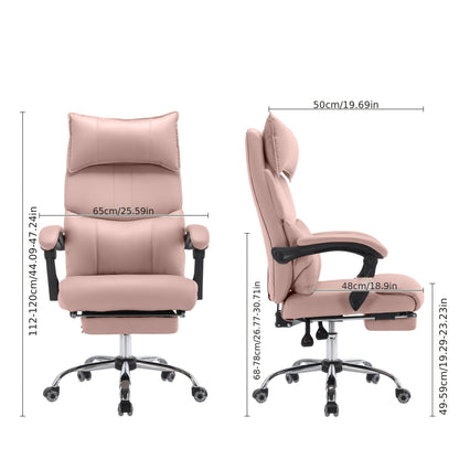 Ergonomische Bureaustoel – Bureaustoel – Werkstoel – Draaistoel – Kantoorstoel – Diep Roze – Roestvrij Stalen Frame – Verstelbare Lendensteun