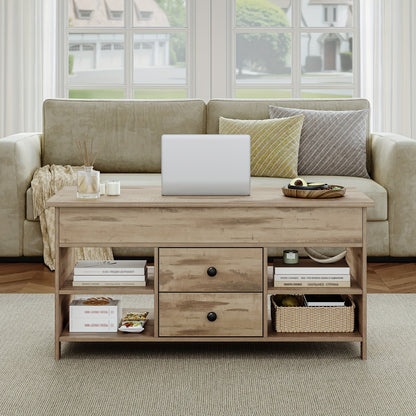 Verstelbare Salontafel – Koffietafel – Woonkamertafel – Zeteltafel – Bijzettafel – 2 Laden & Verborgen Opbergruimte – 50x100x47,3-61,3 cm – Hoogwaardige Houtmaterialen & Modern Design