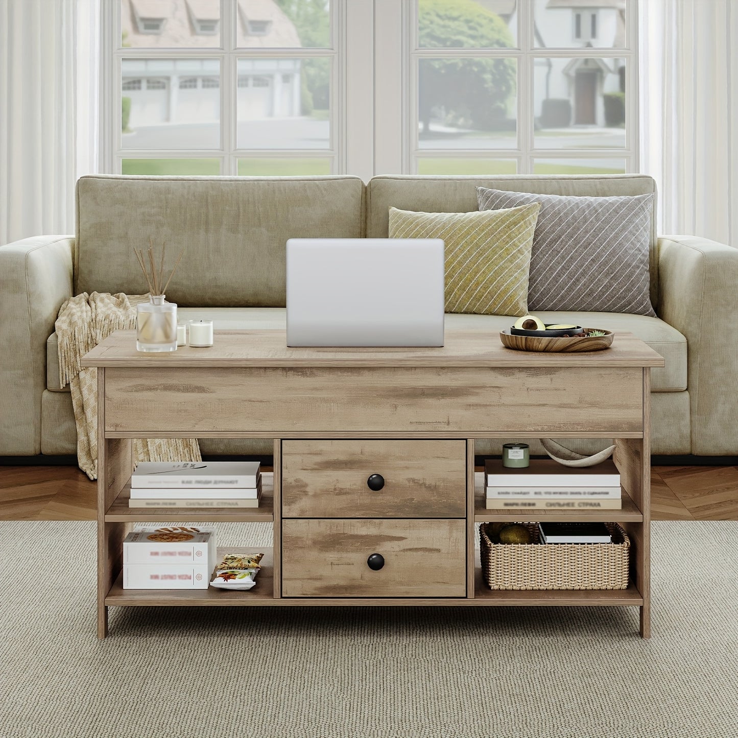 Salontafel – Koffietafel – Verstelbare Tafel – Sofa Tafel – Woonkamertafel – Hoogte Verstelbaar – Met 2 Lades En Verborgen Opbergruimte – 50x100x47,3-61,3 cm – Modern Design – Duurzaam Hout En Metaal