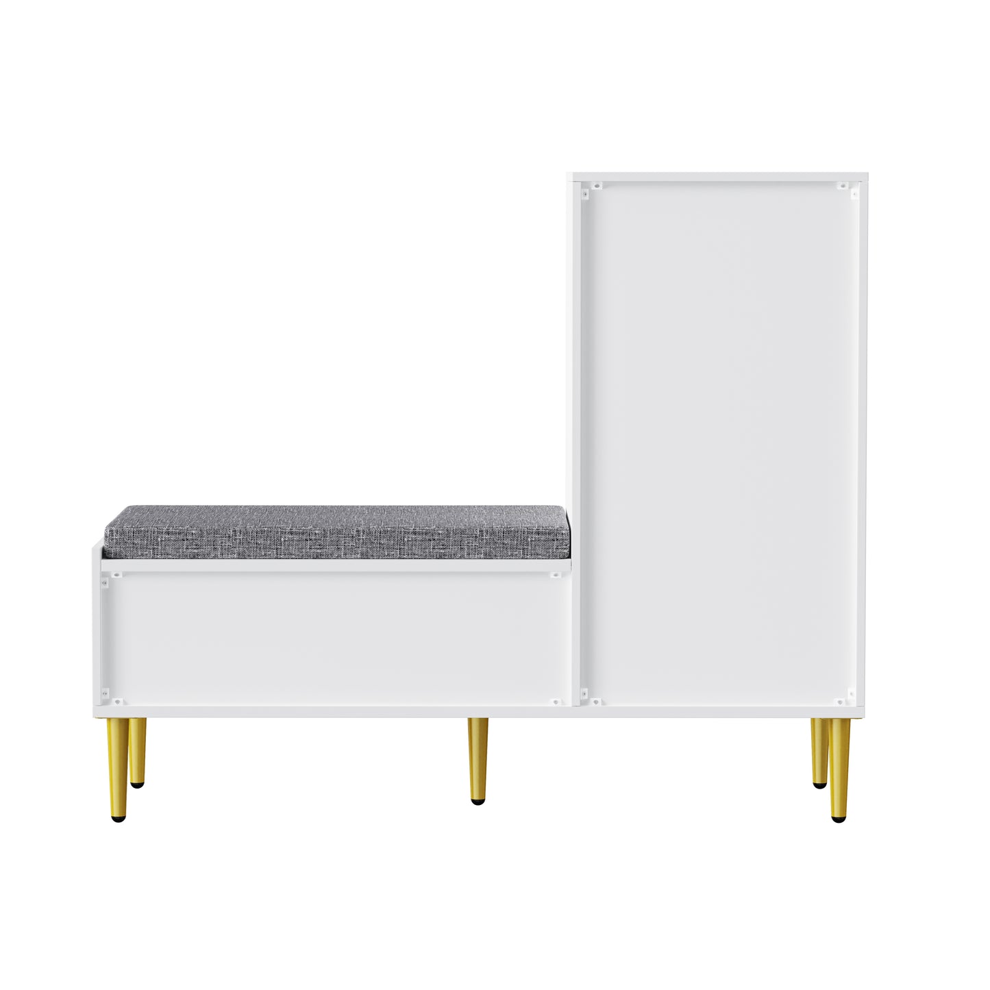 BTM Modern Shoe Cabinet with Bench, 1 Door, 1 Drawer, 1 Open Shelf, Padded, White, 100x35x82.2 cm