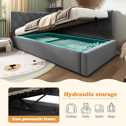 Slaapbank – Bedbank – Logeerbed – Zitslaapbank – Slaapstoel – Moderne Gestoffeerde Slaapbank – Hydraulische Opbergruimte – Stevig Metalen Frame – 90x190 cm – Roze