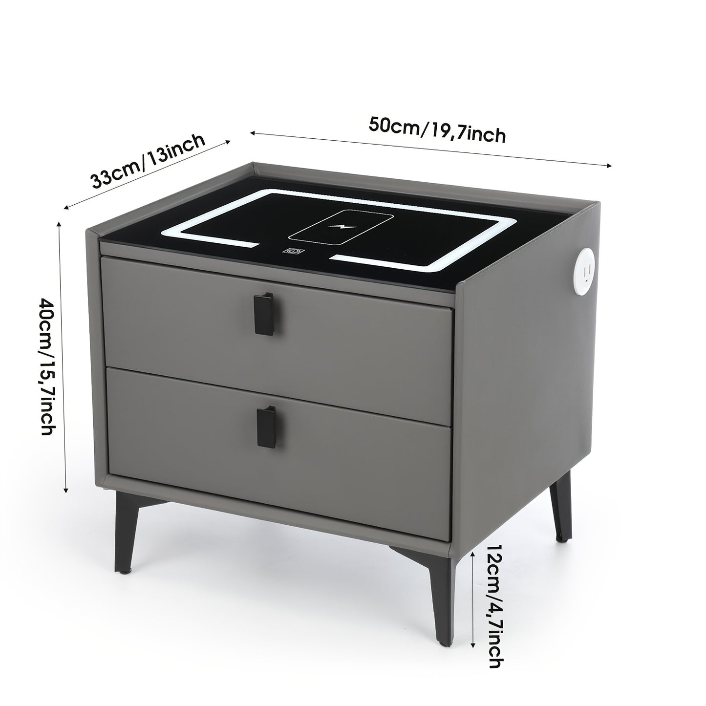 Slimme Nachtkast – Nachtkastje – Bijzettafel – Bedtafel – Opberglade – Draadloos Opladen – Instelbare LED-Verlichting – 2 Lade Model – Metaal & Geharde Glasplaat – Compact & Ruimtebesparend