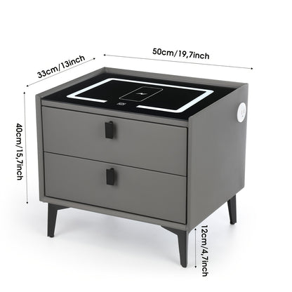 Slimme Nachtkast – Nachtkastje – Bijzettafel – Bedtafel – Opberglade – Draadloos Opladen – Instelbare LED-Verlichting – 2 Lade Model – Metaal & Geharde Glasplaat – Compact & Ruimtebesparend