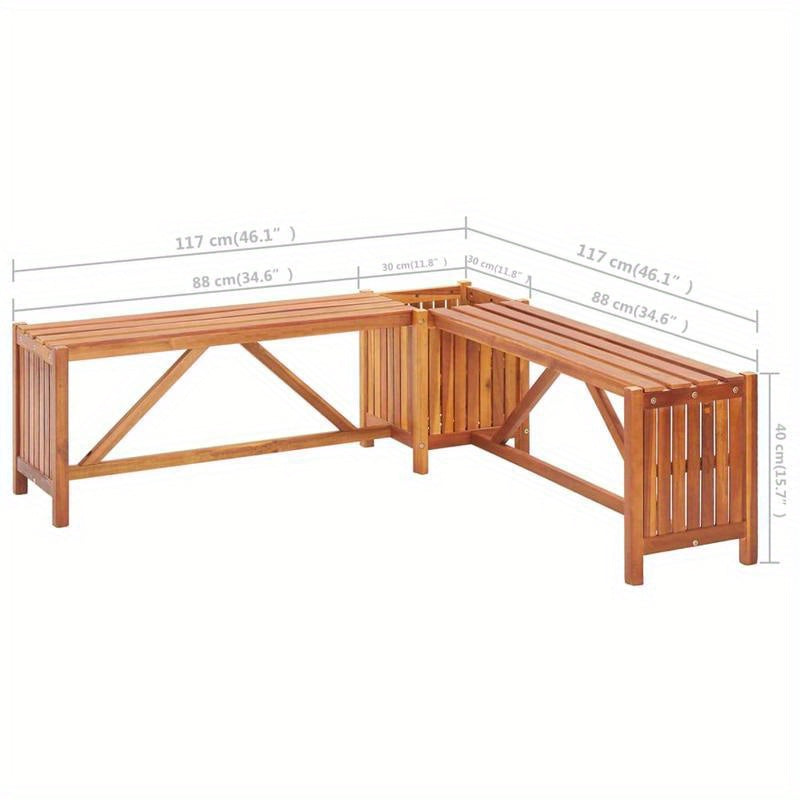 Tuinhoekbank – Hoekbank Tuin – Buitenbank – Tuinmeubel – Plantenbak – Acaciahout – Weerbestendig – 117x117x40 cm