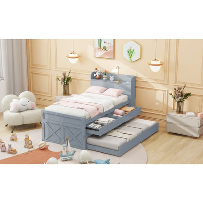 Bedframe – Eenpersoonsbed – Slaapbank – Opbergbed – Studentenbed – Compact Formaat 90x190 cm – Uittrekbare Lade & Ingebouwd Nachtkastje – Modern Kunststof Zonder Hout