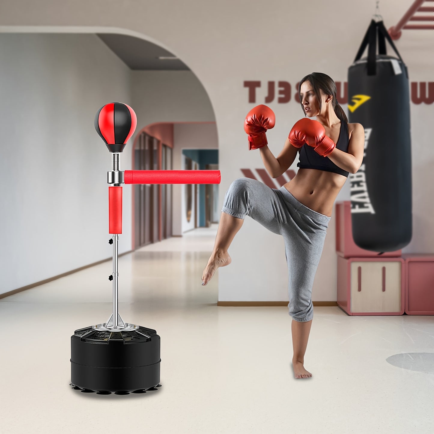 Bokszak Verstelbaar – Reflexzak – Punching Ball – Trainingszak – MMA Boksen – 360° Draaibare Arm – Verstelbare Hoogte 162-198 cm – Stevige Zuignapvoet