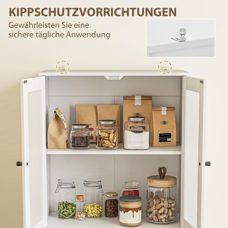 Kitchen Cabinet with Drawers And Glass Doors, Melamine Surface, White