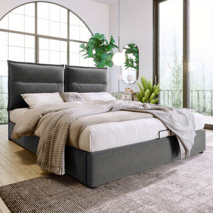 Twijfelaarbed – Tweepersoonsbed – Bedframe – Opbergbed – Bed Met Matras – Hydraulisch Hefmechanisme – Verstelbaar Hoofdbord – Metaal – 140x200 cm – Ruimtebesparend Design
